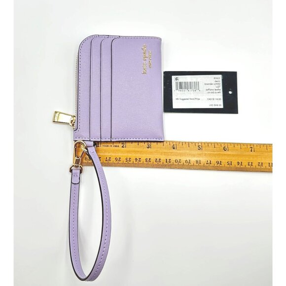Kate Spade KI663 Devin Coin Card Case Wristlet Lavender Cream Saffiano Leather - Picture 13 of 15
